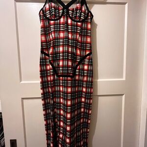 Burberry Red and Black Plaid Midi Dress